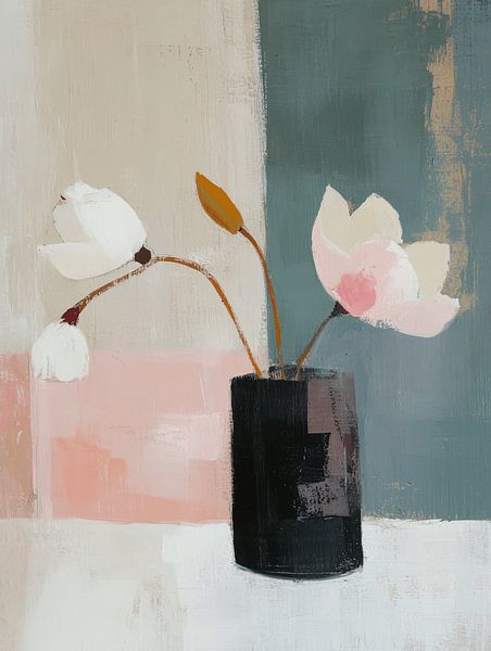 Still life with flowers in pastel colours by Japandi Art Studio