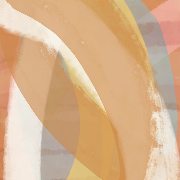 Abstract schilderij in geel, grijs, roze van Dina Dankers