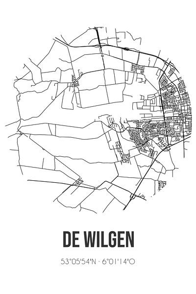 De Wilgen (Fryslan) | Karte | Schwarz und Weiß von Ortsdrucke