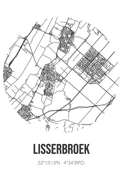 Lisserbroek (Noord-Holland) | Karte | Schwarz und Weiß von Ortsdrucke