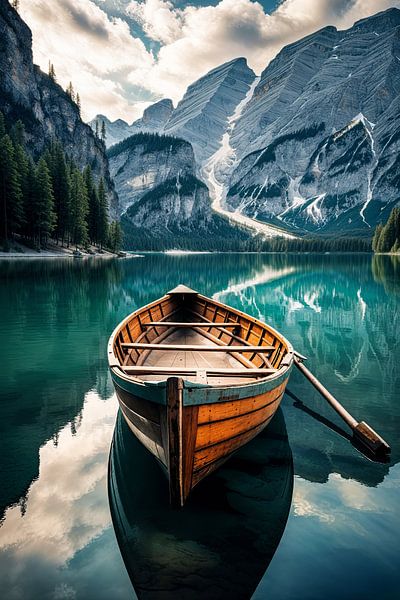 Wooden boat in the lake by Kimmisophiee
