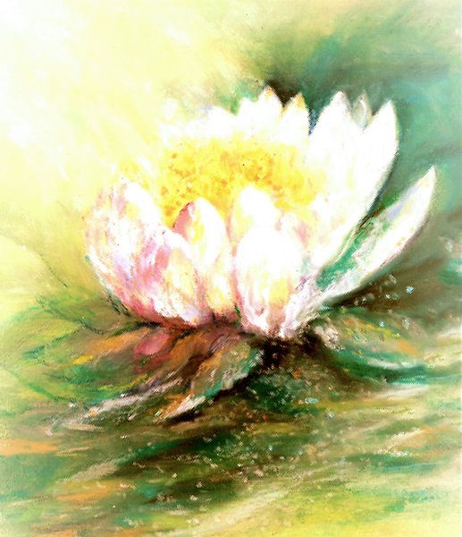 Seerose-3. Handbemalt mit Ölpastellkreide von Ineke de Rijk