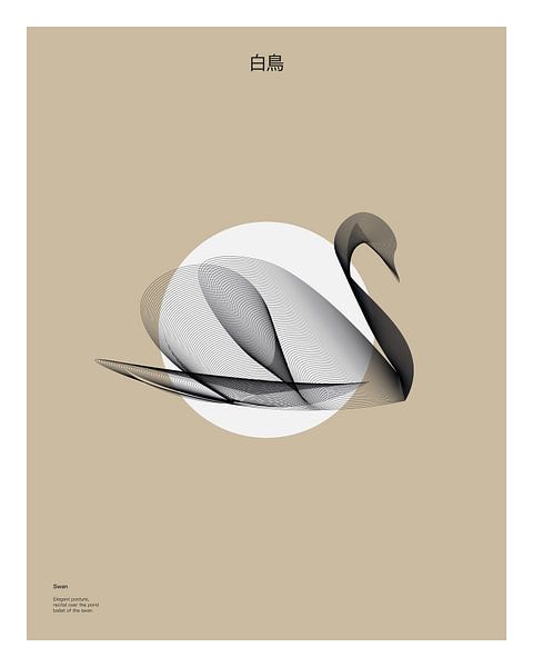 Strichzeichnung eines anmutigen, über Wasser schwimmenden Schwans von Michel Rijk