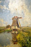 Eine Windmühle im Polder bekannt als "Im Monat Juli" von Paul Gabriel, um 1889, ho