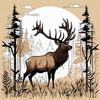Moose or Deer in the Forest - Stylish Nature Illustration