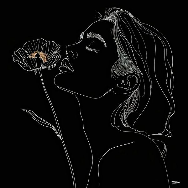 line drawing of a woman with a flower by Gelissen Artworks