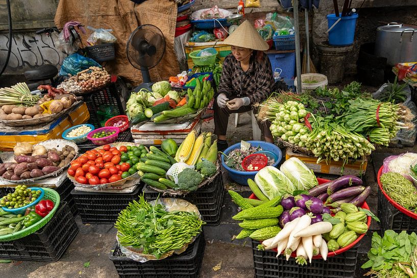Frisches Gemüse zum Verkauf in den Straßen von Hanoi von Ron Poot
