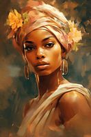 Femme africaine dans des tons de terre et des couleurs pastel