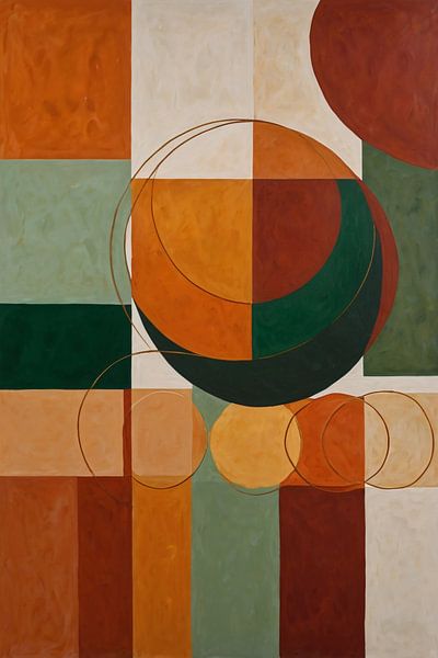 Geometrische abstrakte Malerei mit Kreisen und Quadraten von Art & Soul Creations