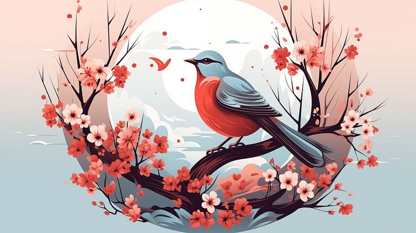 mooie vogel in de lente in aquarel kunstontwerp van Animaflora PicsStock