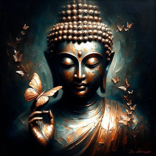 Bouddha avec papillons de couleur bronze. par Ineke de Rijk
