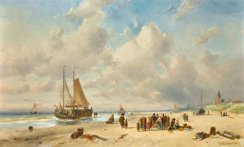 Fisherfolk On The Beach, Charles Leickert by Masterful Masters