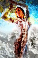 Morbide vrouw onder een paraplu