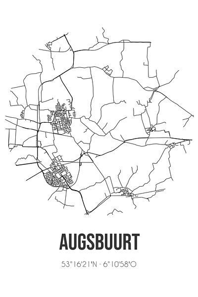 Augsbuurt (Fryslan) | Karte | Schwarz und Weiß von Ortsdrucke