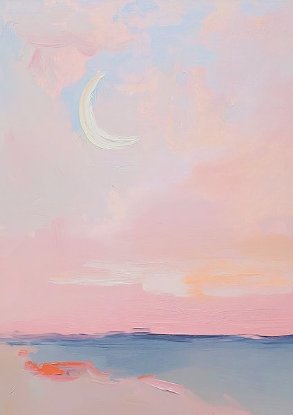 Mond Abstrakt Pastell Meer Minimalistisch Rosa von Niklas Maximilian