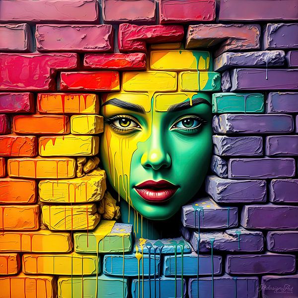 Visage de femme - Dans le flux de la couleur. La femme qui brise le mur et donne vie à ce qui est figé (1 de 3) par AidasignArt