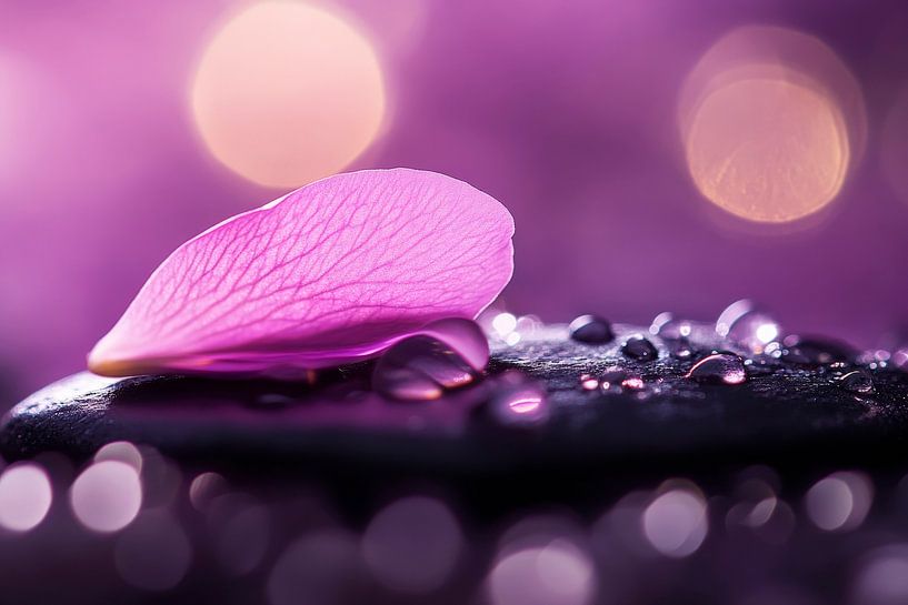 Zarte Blütenblätter auf Stein von Poster Art Shop