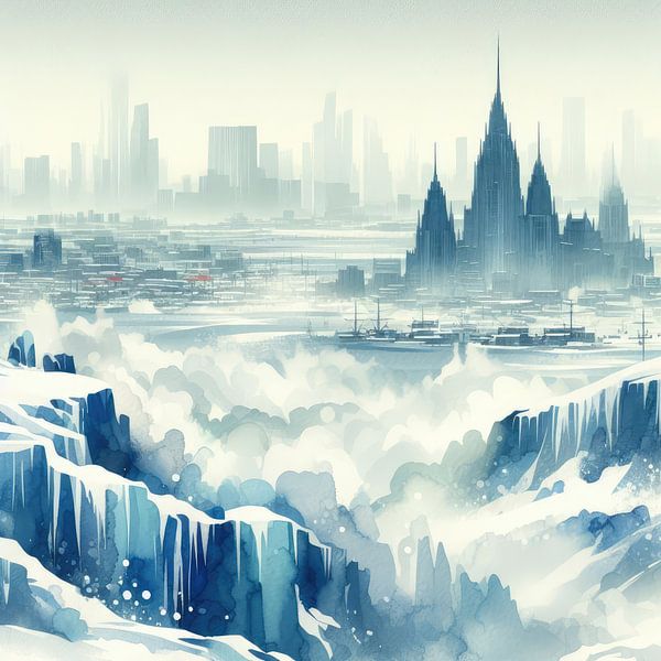 City silhouette from the plateau in winter by Subkhan Khamidi