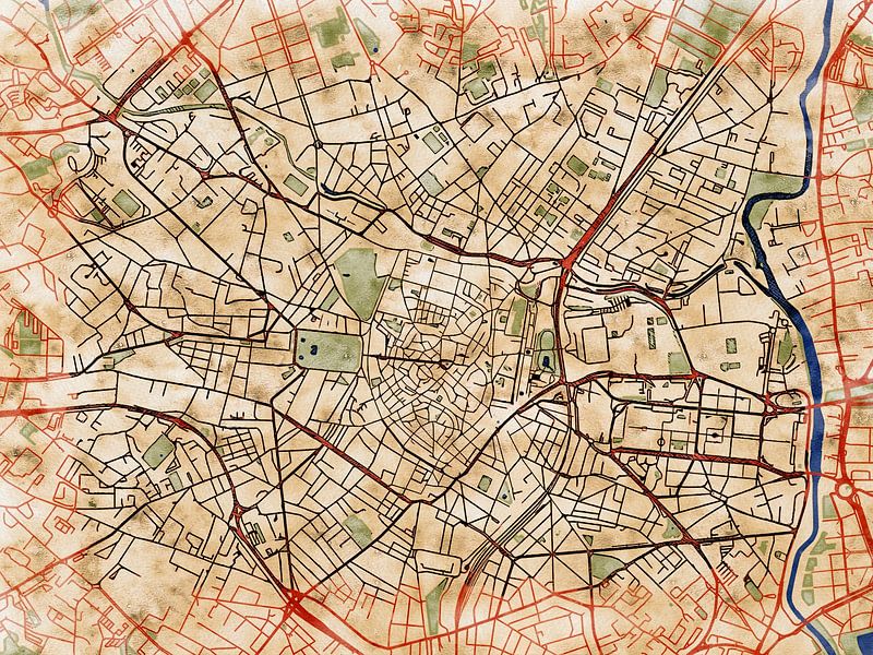 Karte von Montpellier centrum im stil 'Serene Summer' von Maporia