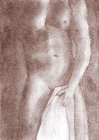 Nackter Mann mit Handtuch Pastell warmes Braun