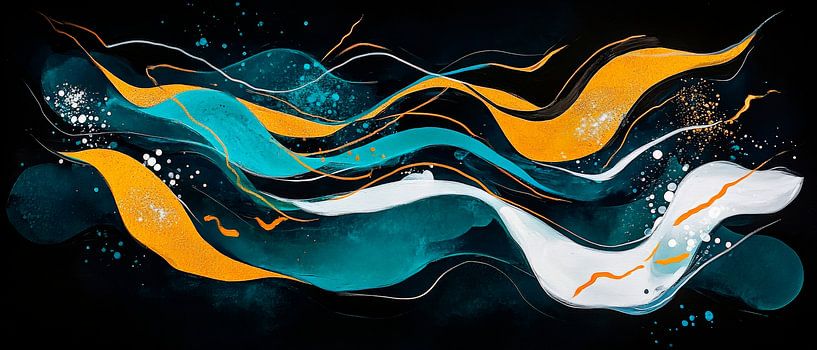 Farbenfrohe Wellen auf dunklem Grund von Poster Art Shop