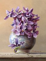 African Violets in Delft Vase