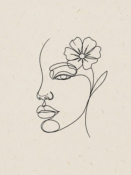 Profil de visage de femme avec fleur Dessin au trait par Markus Gann