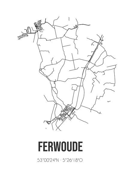 Ferwoude (Fryslan) | Karte | Schwarz und Weiß von Ortsdrucke