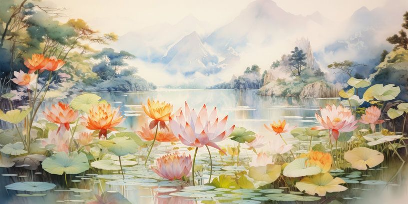 Très beau paysage avec de l'eau et des montagnes par Art Bizarre