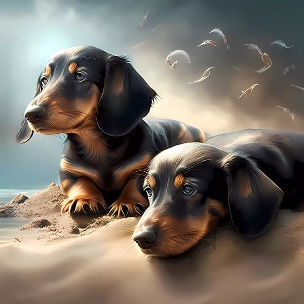 Deux teckels sur la plage par Mysterious Spectrum