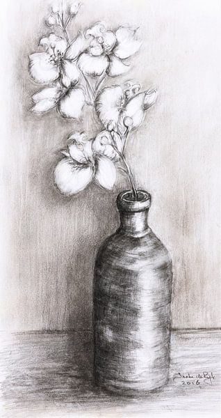 Witte orchideetjes. Handgetekend van Ineke de Rijk