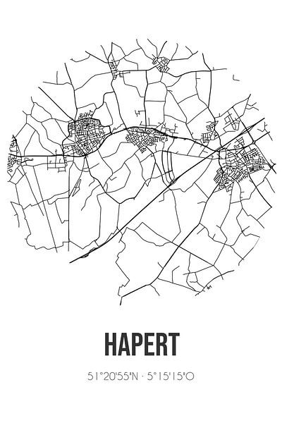 Hapert (Noord-Brabant) | Carte | Noir et blanc par Affiches de lieux
