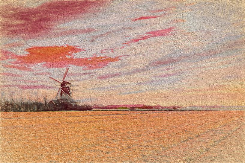 dutch landscape with windmill by eric van der eijk