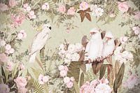 Weiße Kakadus Im Vintage Redouté Rosen Dschungel