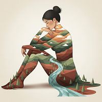 Peaceful nature woman with landscape body art