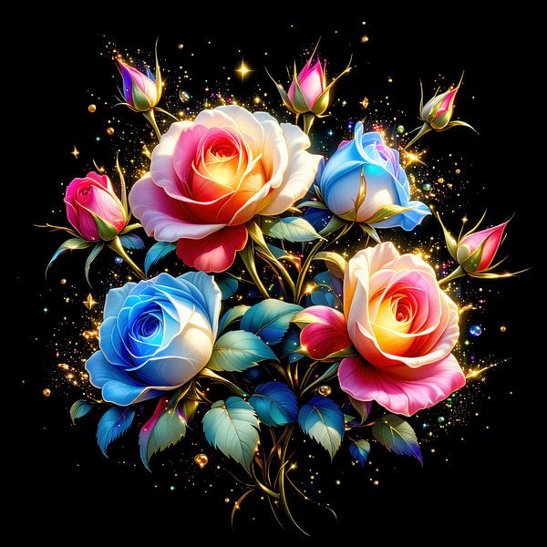 Im Glanz der Königin: Rosen zwischen Goldregen und Farbsymphonie – Eine florale Ode an Anmut, Sinnlichkeit und zeitlose Schönheit der Rose (3 von 3) von AidasignArt