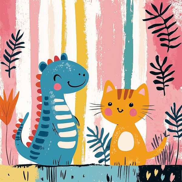 Dinosaurier und eine orangefarbene Katze doodle von TheXclusive Art