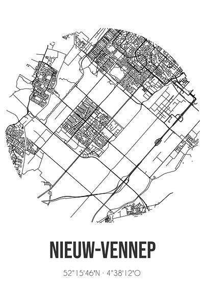 Nieuw-Vennep (Noord-Holland) | Carte | Noir et blanc par Affiches de lieux