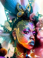 Dunkelhäutiges Mädchen mit einem gezeichneten, festlichen Gesicht.