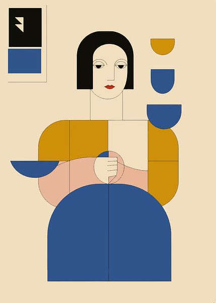 Woman Holding Cup Bauhaus Art by Media Jeka