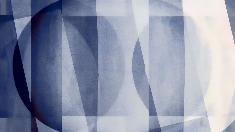 Mid-century Bauhaus shapes in contemporary indigo watercolours by FRESH Fine Art