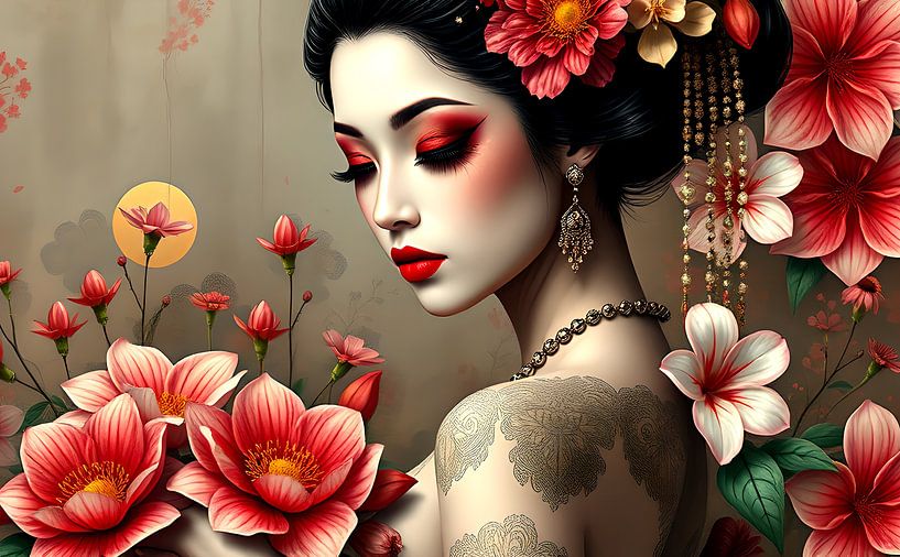 Geisha orientalische Frau mit Blumen von Egon Zitter