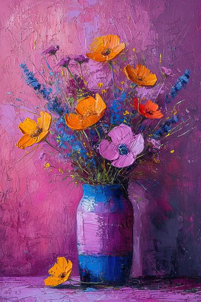 Buntes Blumenstillleben | Floral Elegance Unfolding von Kunst Laune