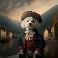 Hund in altertümlicher Kleidung