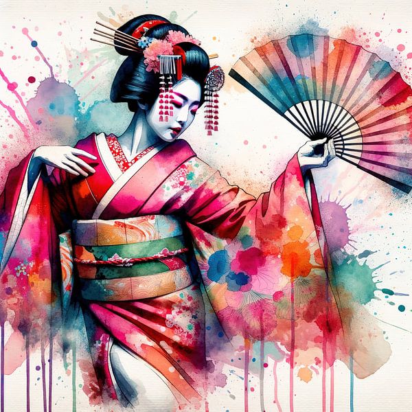 Aquarelle de la danseuse Geisha #3 par Chromatic Fusion Studio