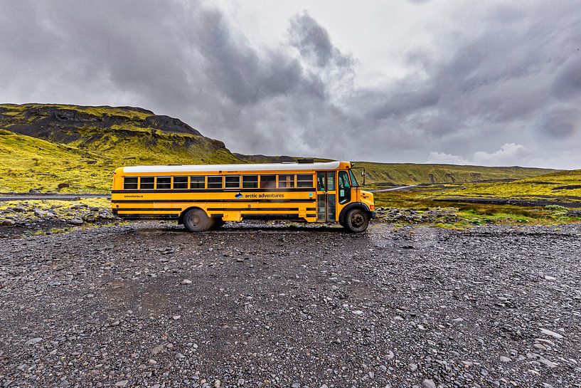 American school bus in Iceland by Easycopters