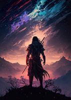 guerrier samouraï face au ciel fendu en pleine victoire