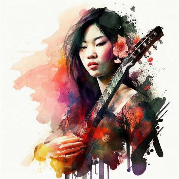 Aquarelle Femme musicienne #1 par Chromatic Fusion Studio