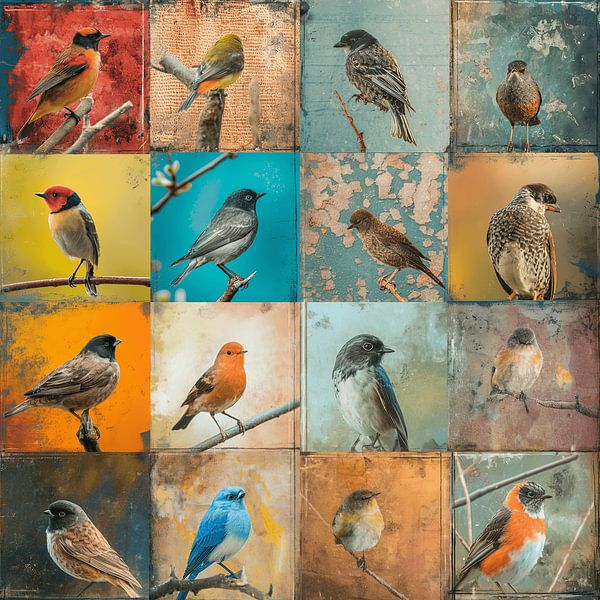 Collage de toutes sortes d'oiseaux différents dans des styles variés par Mel Digital Art