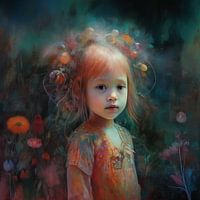 Ein kleines Mädchen in einem magischen und geheimen Blumengarten